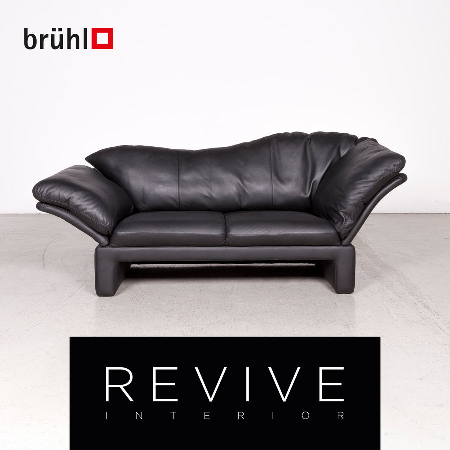 Brühl Prelude Designer Leder Sofa Schwarz Echtleder Dreisitzer Couch #8020