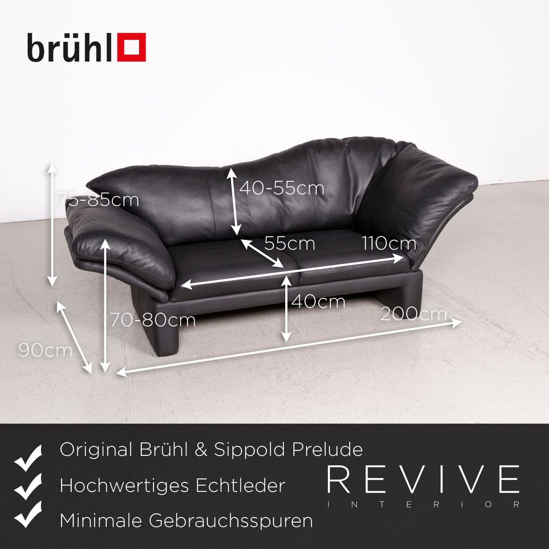 Brühl Prelude Designer Leder Sofa Schwarz Echtleder Dreisitzer Couch #8020