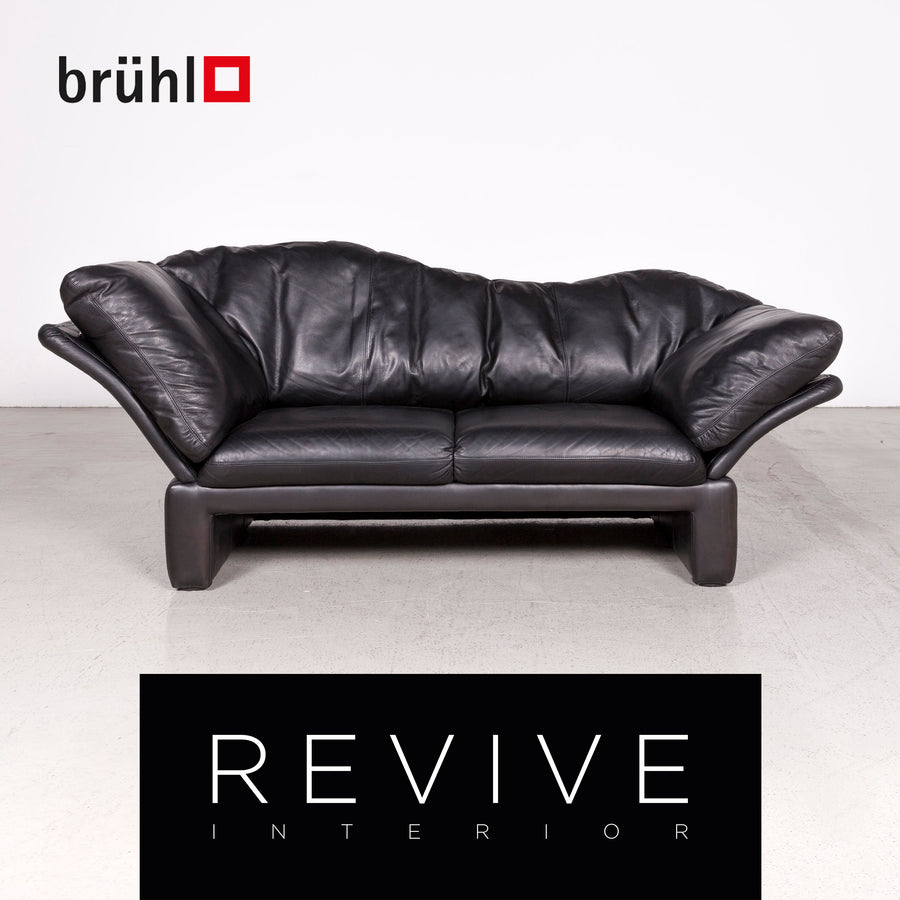 Brühl Prelude Designer Sofa Leder Schwarz Dreisitzer Echtleder Couch #7690