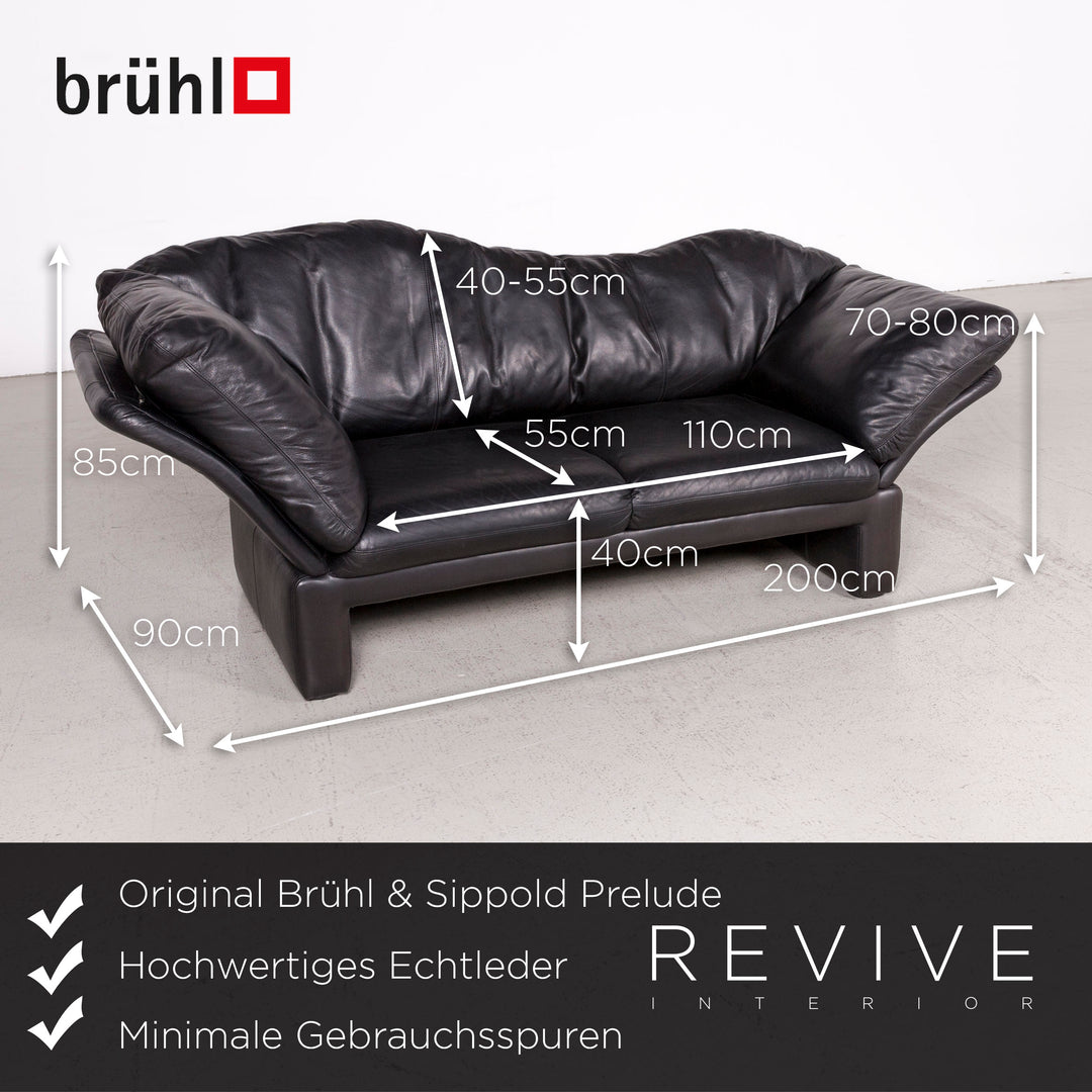 Brühl Prelude Designer Sofa Leder Schwarz Dreisitzer Echtleder Couch #7690