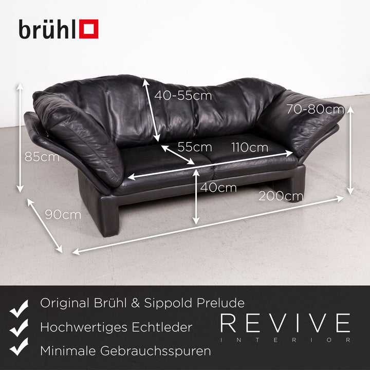 Brühl Prelude Designer Sofa Leder Schwarz Dreisitzer Echtleder Couch #7690