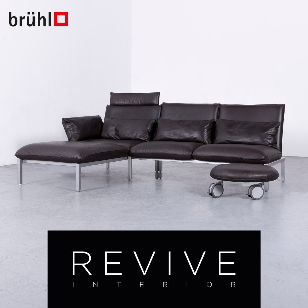 Brühl Roro Designer Leder Sofa Braun Echtleder Ecksofa Couch #6621