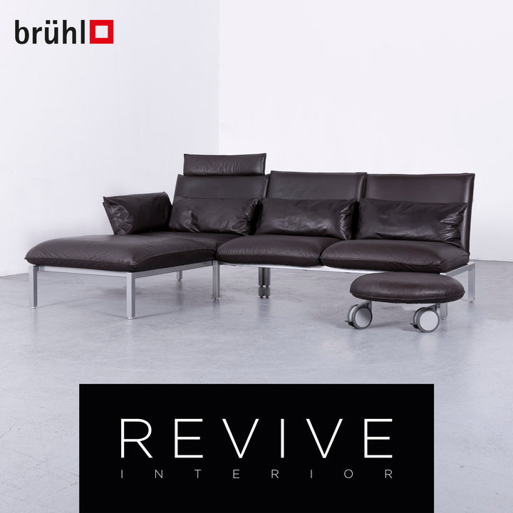 Brühl Roro Designer Leder Sofa Braun Echtleder Ecksofa Couch #6621