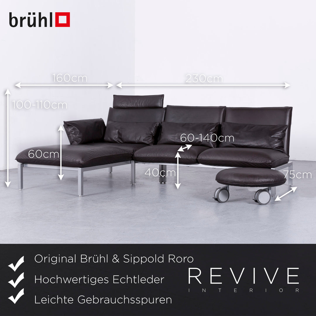 Brühl Roro Designer Leder Sofa Braun Echtleder Ecksofa Couch #6621