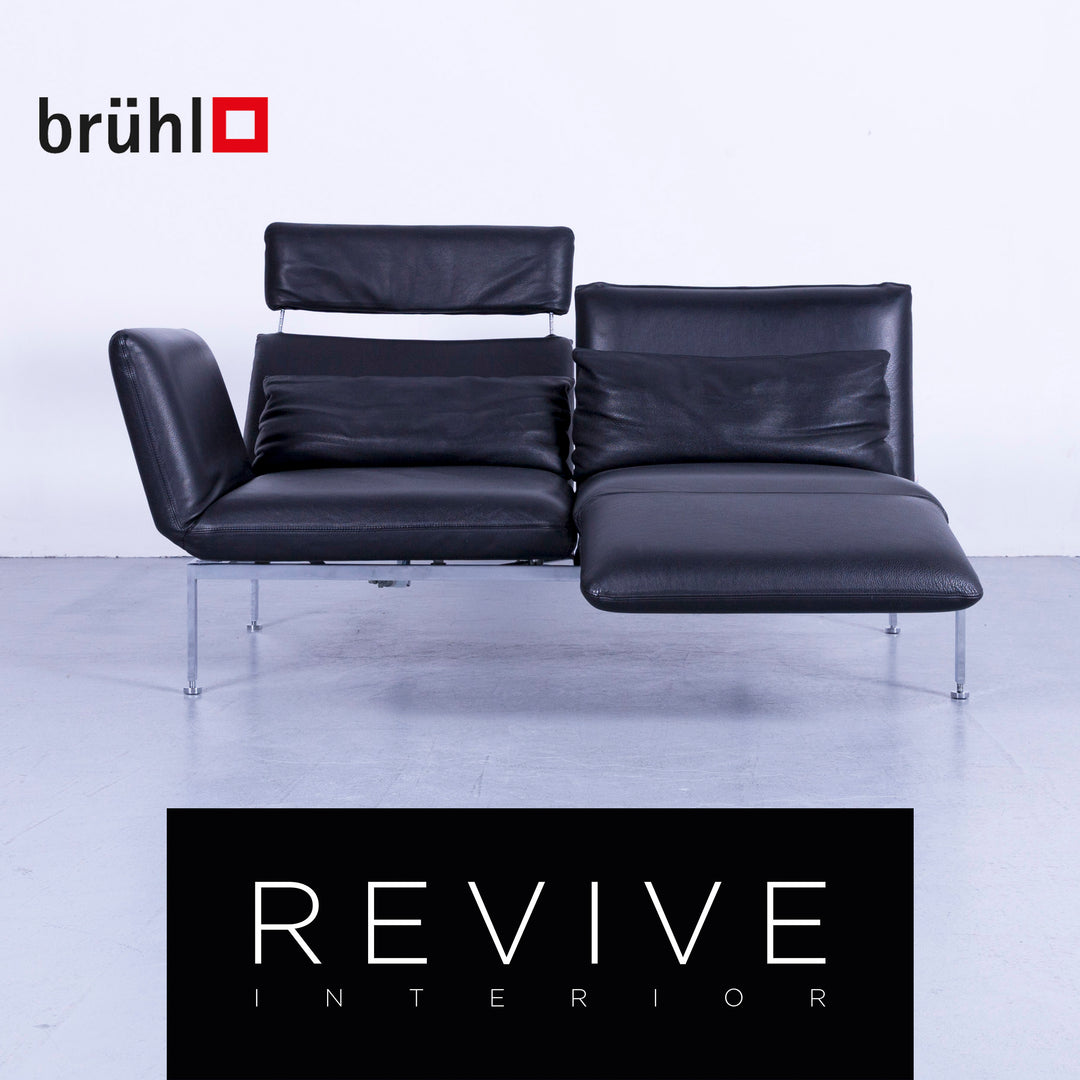 Brühl Roro Designer Leder Sofa Schwarz Zweisitzer Couch Funktion Echtleder #5362