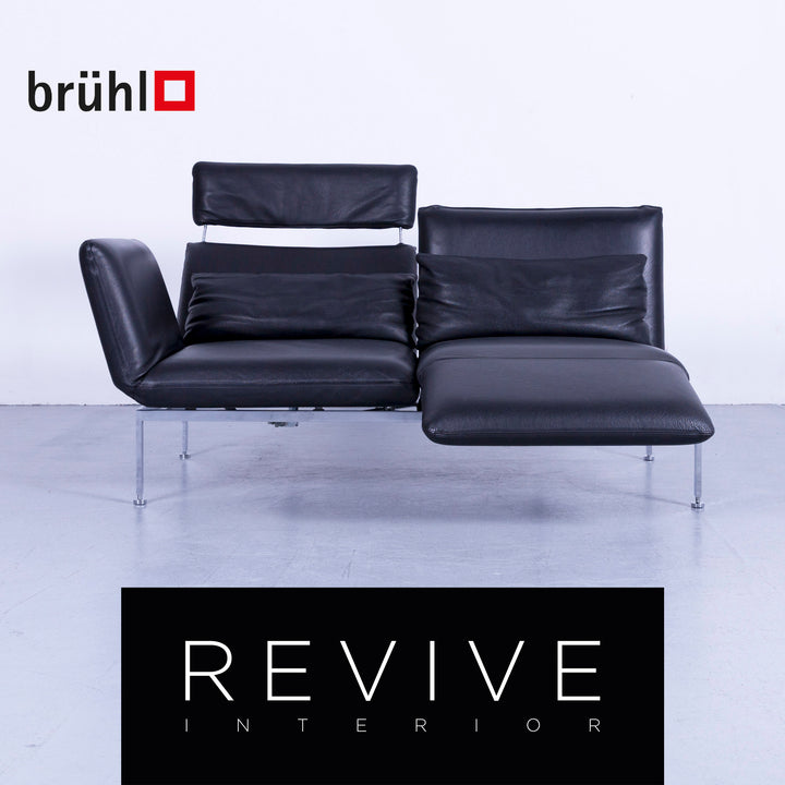 Brühl Roro Designer Leder Sofa Schwarz Zweisitzer Couch Funktion Echtleder #5362
