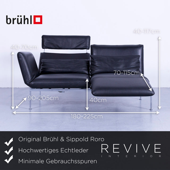Brühl Roro Designer Leder Sofa Schwarz Zweisitzer Couch Funktion Echtleder #5362