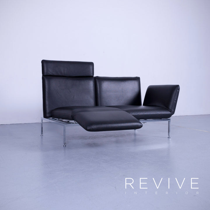Brühl Roro Designer Leder Sofa Schwarz Zweisitzer Couch Funktion Echtleder #5362