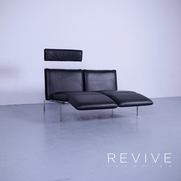 Brühl Roro Designer Leder Sofa Schwarz Zweisitzer Couch Funktion Echtleder #5362