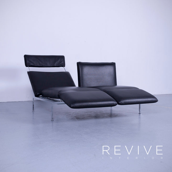 Brühl Roro Designer Leder Sofa Schwarz Zweisitzer Couch Funktion Echtleder #5362