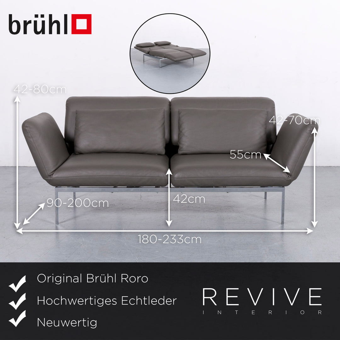Brühl Roro Leder Sofa Anthrazit Grau Zweisitzer Couch Echtleder Funtkion #6208