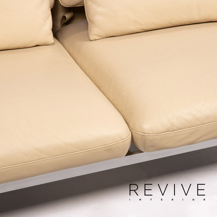 Brühl & Sippold Roro Leder Sofa Creme Zweisitzer Funktion Relaxfunktion Schlafsofa Schlaffunktion Couch #15416