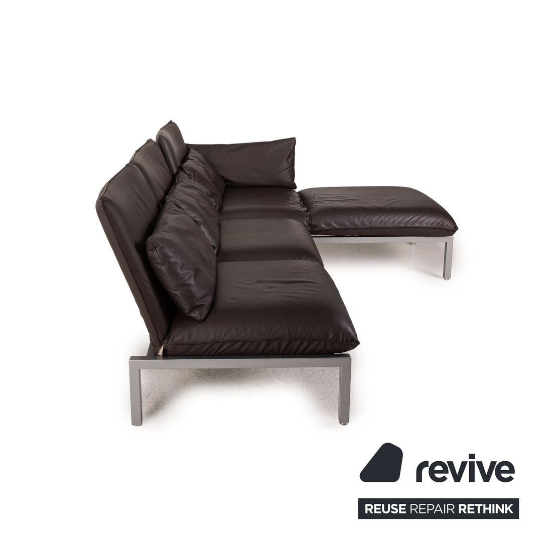 Brühl & Sippold Roro Leder Sofa Garnitur Braun Ecksofa Funktion 1xCouch 2xHocker