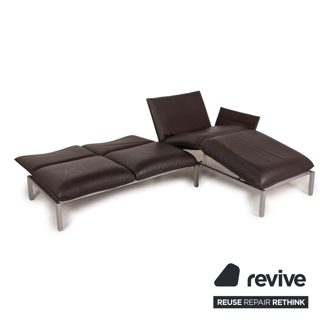 Brühl & Sippold Roro Leder Sofa Garnitur Braun Ecksofa Funktion 1xCouch 2xHocker