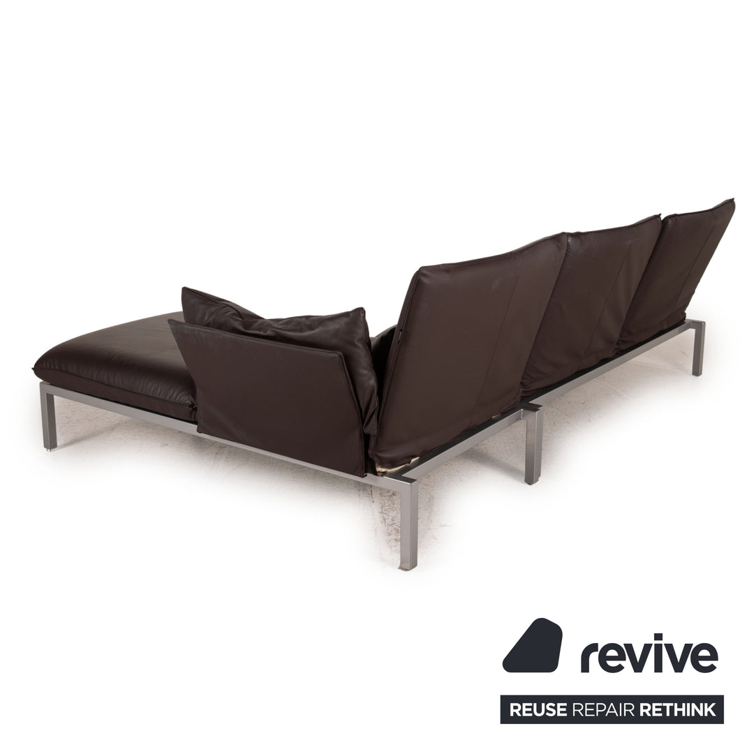 Brühl & Sippold Roro Leder Sofa Garnitur Braun Ecksofa Funktion 1xCouch 2xHocker