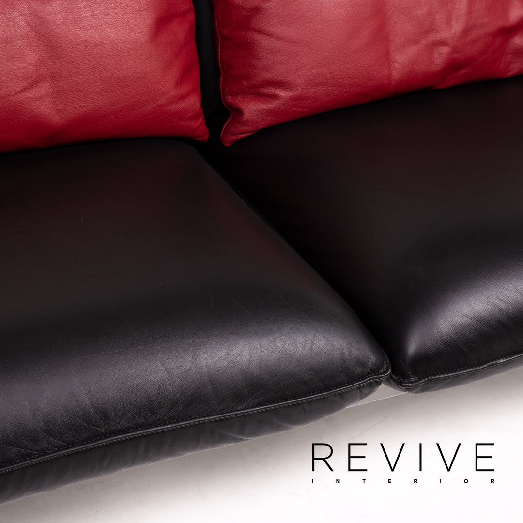 Brühl & Sippold Roro Leder Sofa Garnitur Schwarz 2x Zweisitzer Funktion Relaxfunktion Couch #15070