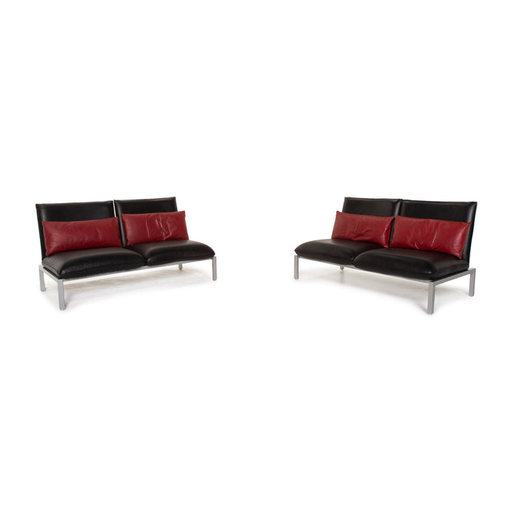 Brühl & Sippold Roro Leder Sofa Garnitur Schwarz 2x Zweisitzer Funktion Relaxfunktion Couch #15070