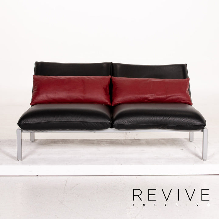 Brühl & Sippold Roro Leder Sofa Garnitur Schwarz 2x Zweisitzer Funktion Relaxfunktion Couch #15070