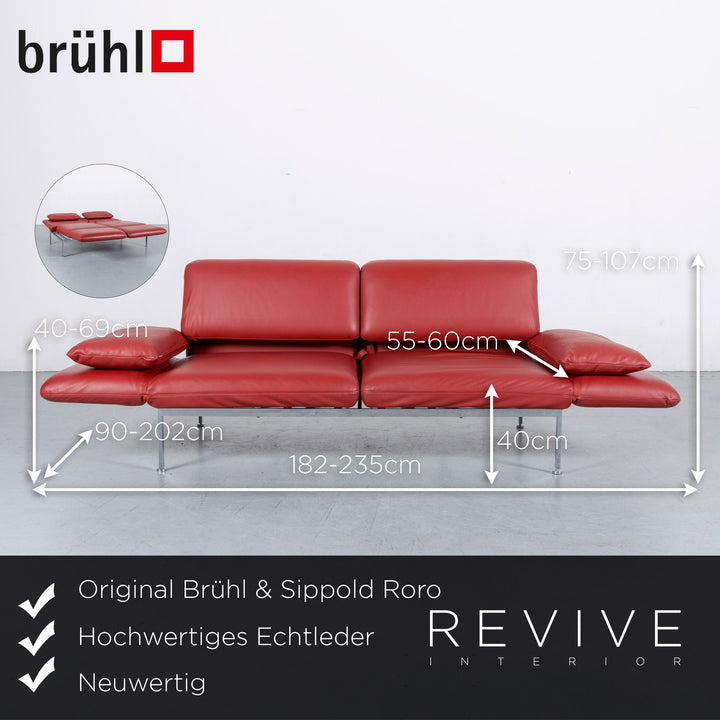 Brühl Roro Leder Sofa Rot Neuwertig Dreisitzer Couch Funktion Echtleder #6041