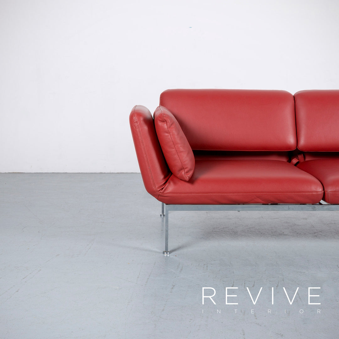 Brühl Roro Leder Sofa Rot Neuwertig Dreisitzer Couch Funktion Echtleder #6041