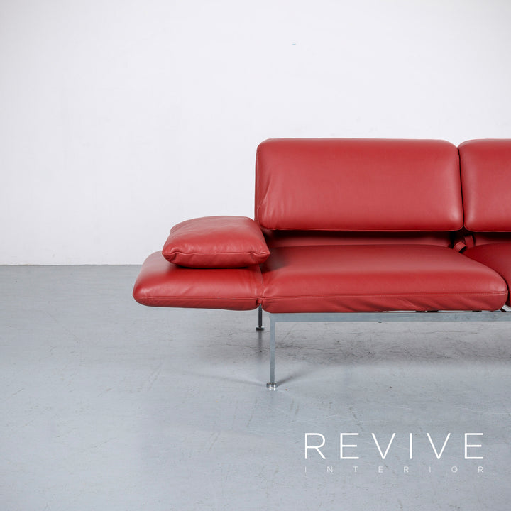 Brühl Roro Leder Sofa Rot Neuwertig Dreisitzer Couch Funktion Echtleder #6041