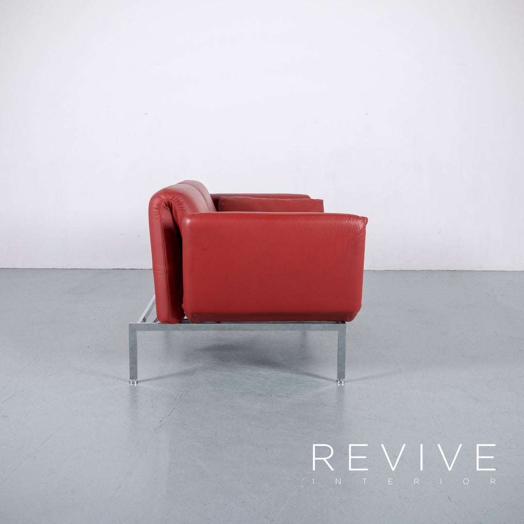 Brühl Roro Leder Sofa Rot Neuwertig Dreisitzer Couch Funktion Echtleder #6041