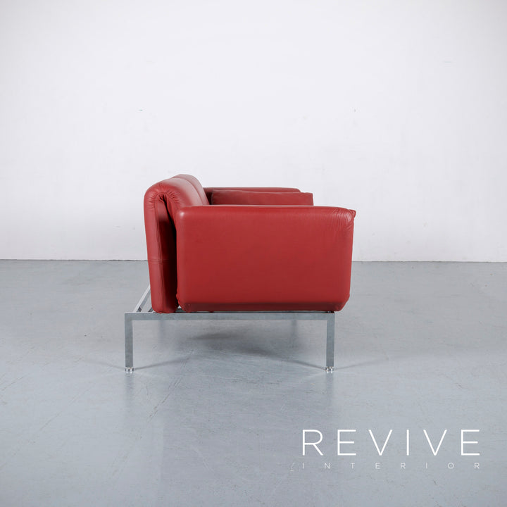 Brühl Roro Leder Sofa Rot Neuwertig Dreisitzer Couch Funktion Echtleder #6041