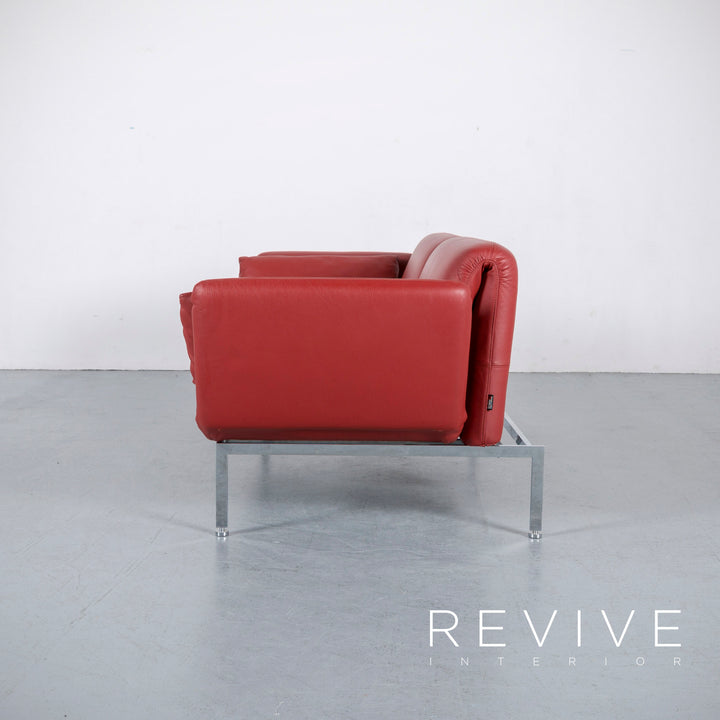 Brühl Roro Leder Sofa Rot Neuwertig Dreisitzer Couch Funktion Echtleder #6041