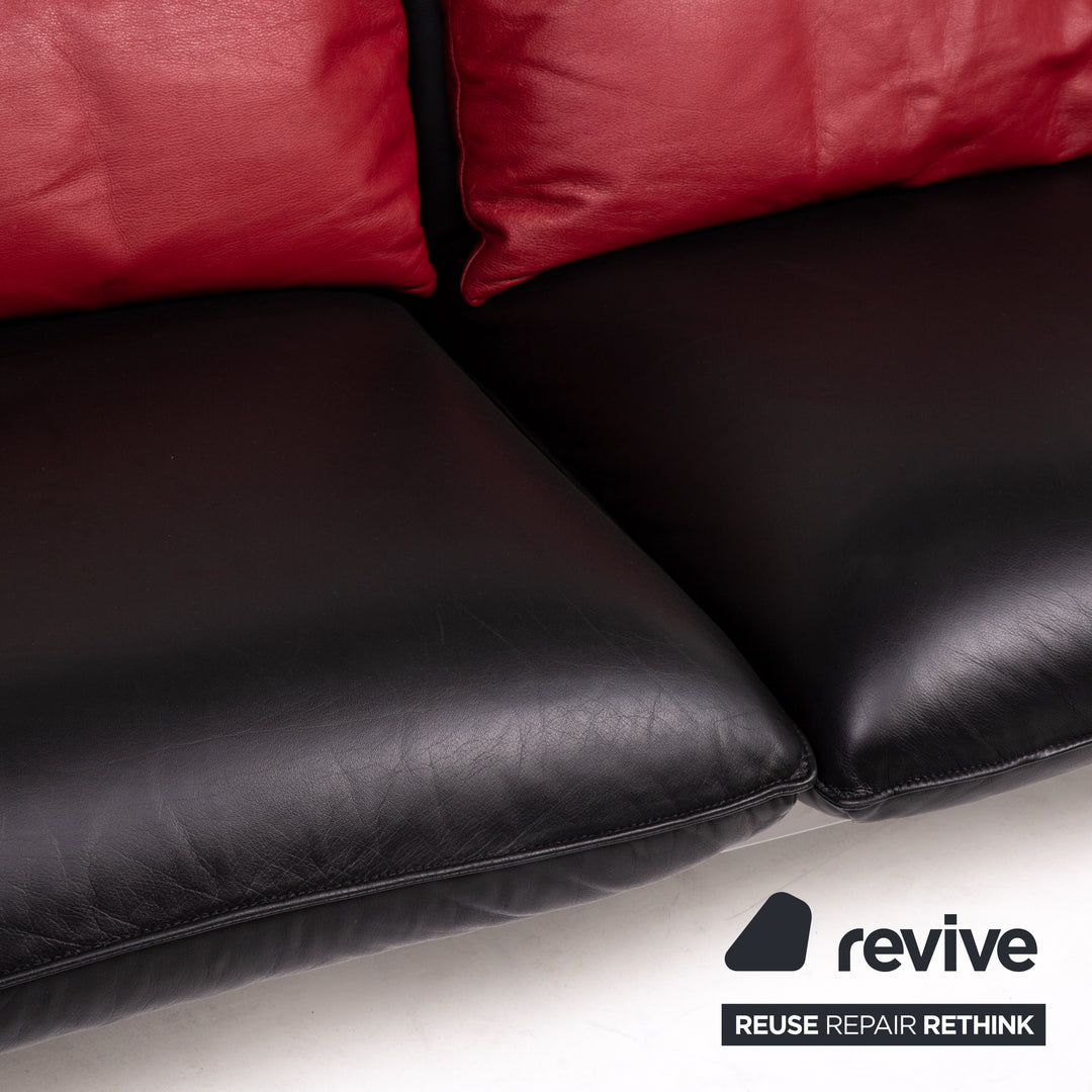 Brühl & Sippold Roro Leder Sofa Schwarz Zweisitzer Funktion Relaxfunktion Couch #15069