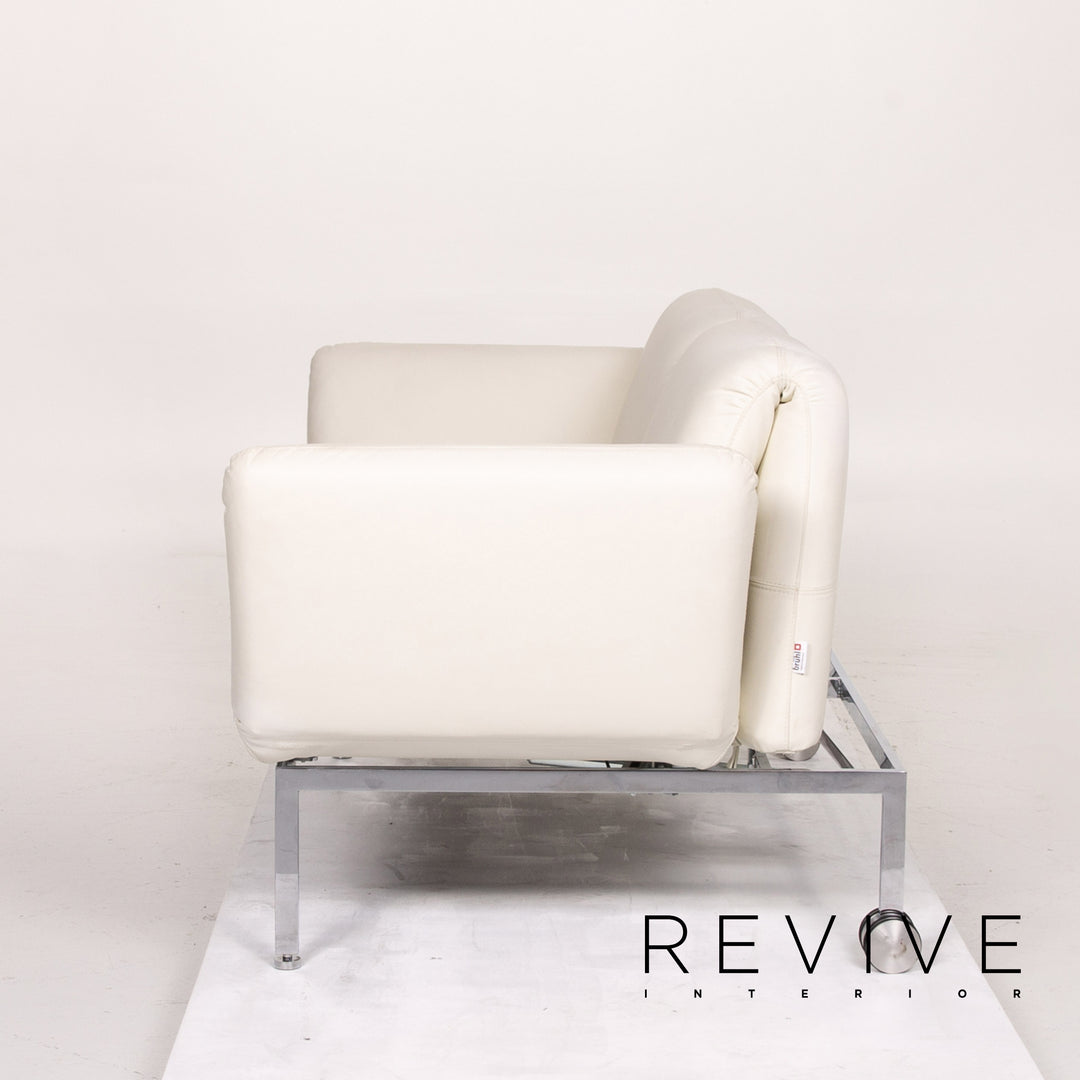 Brühl & Sippold Roro Leder Sofa Weiß Zweisitzer Funktion Schlaffunktion Schlafsofa Couch #13889