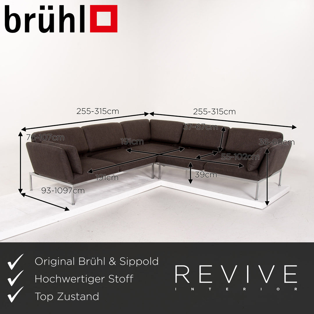 Brühl Roro ensemble de canapés en tissu gris 1x canapé d'angle 1x fonction tabouret #14612