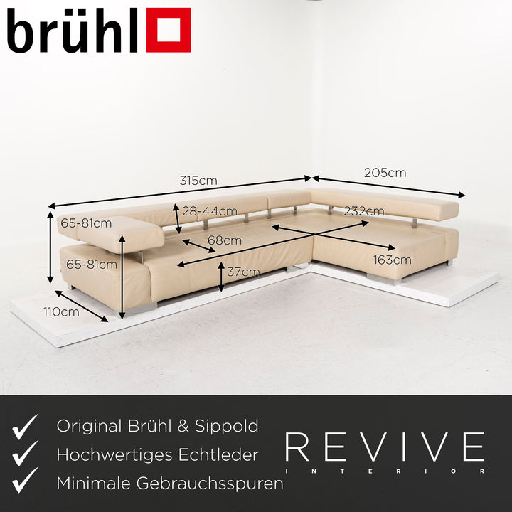 Brühl & Sippold Sunrise Leder Ecksofa Creme Sofa Funktion Couch #12893