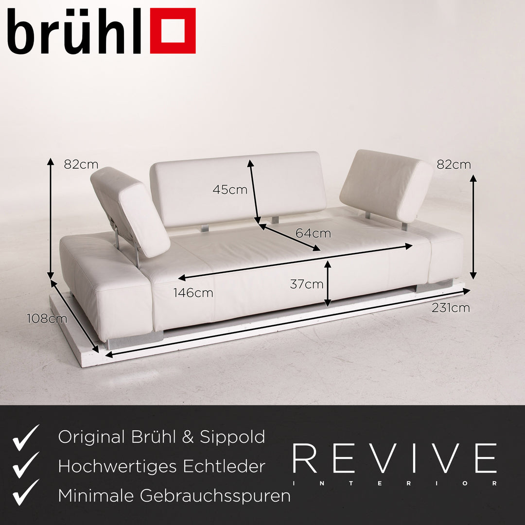 Brühl & Sippold Sunrise Leder Sofa Weiß Dreisitzer Funktion Schlaffunktion Couch Outlet #15258