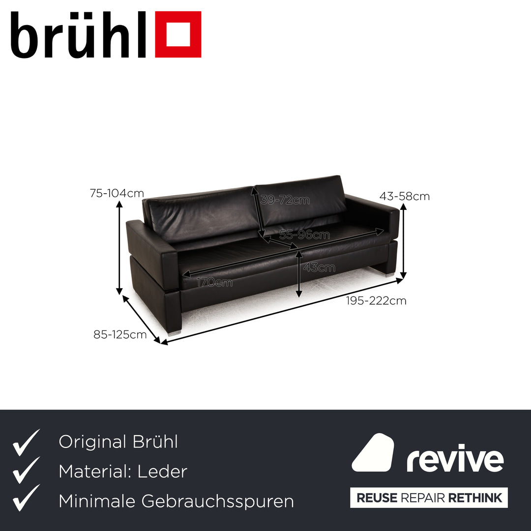 Brühl Tomo Canapé en cuir noir 3 places Fonction canapé Fonction détente