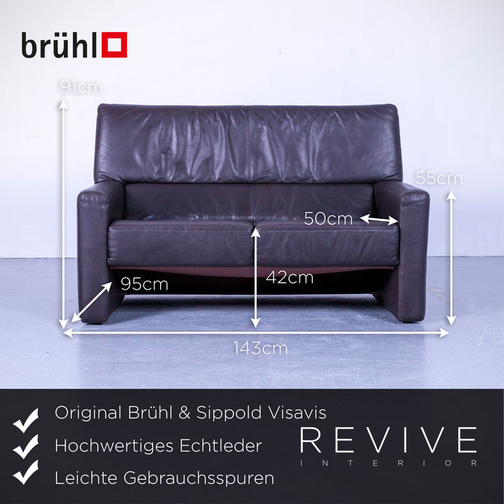 Brühl Visavis designer leather sofa set brown two-seater armchair couch genuine leather #5417