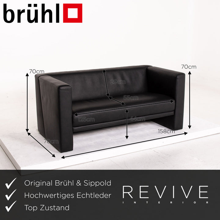 Brühl & Sippold Visavis Leder Sofa Schwarz Zweisitzer Couch #14828