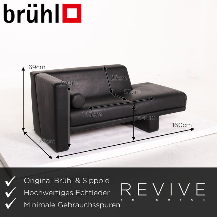 Brühl & Sippold Visavis Leder Sofa Schwarz Zweisitzer Recamiére Couch #14355