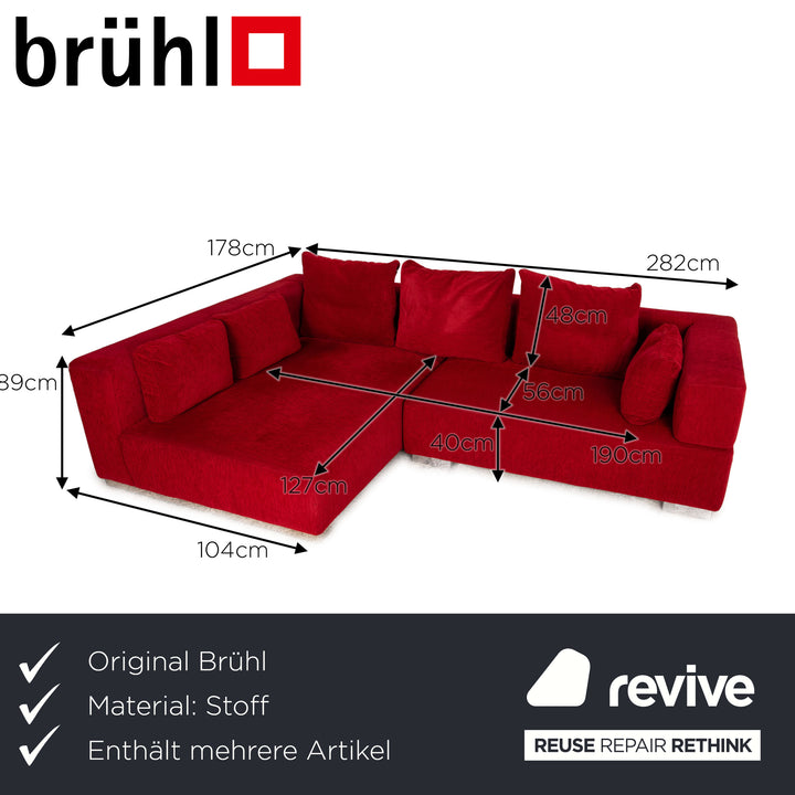 Brühl fabric sofa set red corner sofa stool couch recamier left