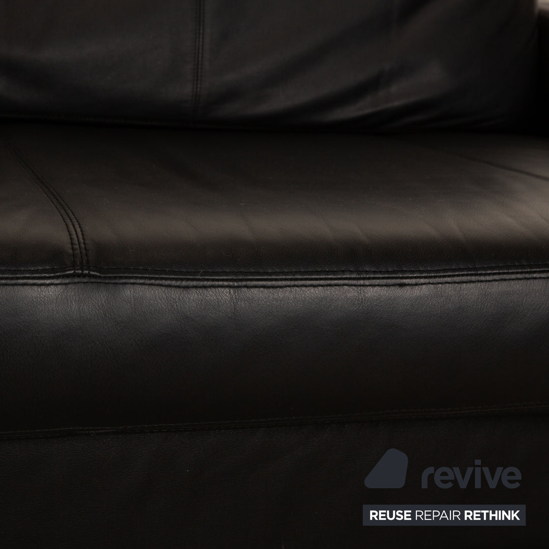 Cor Conseta Leather Two Seater Black Sofa Couch