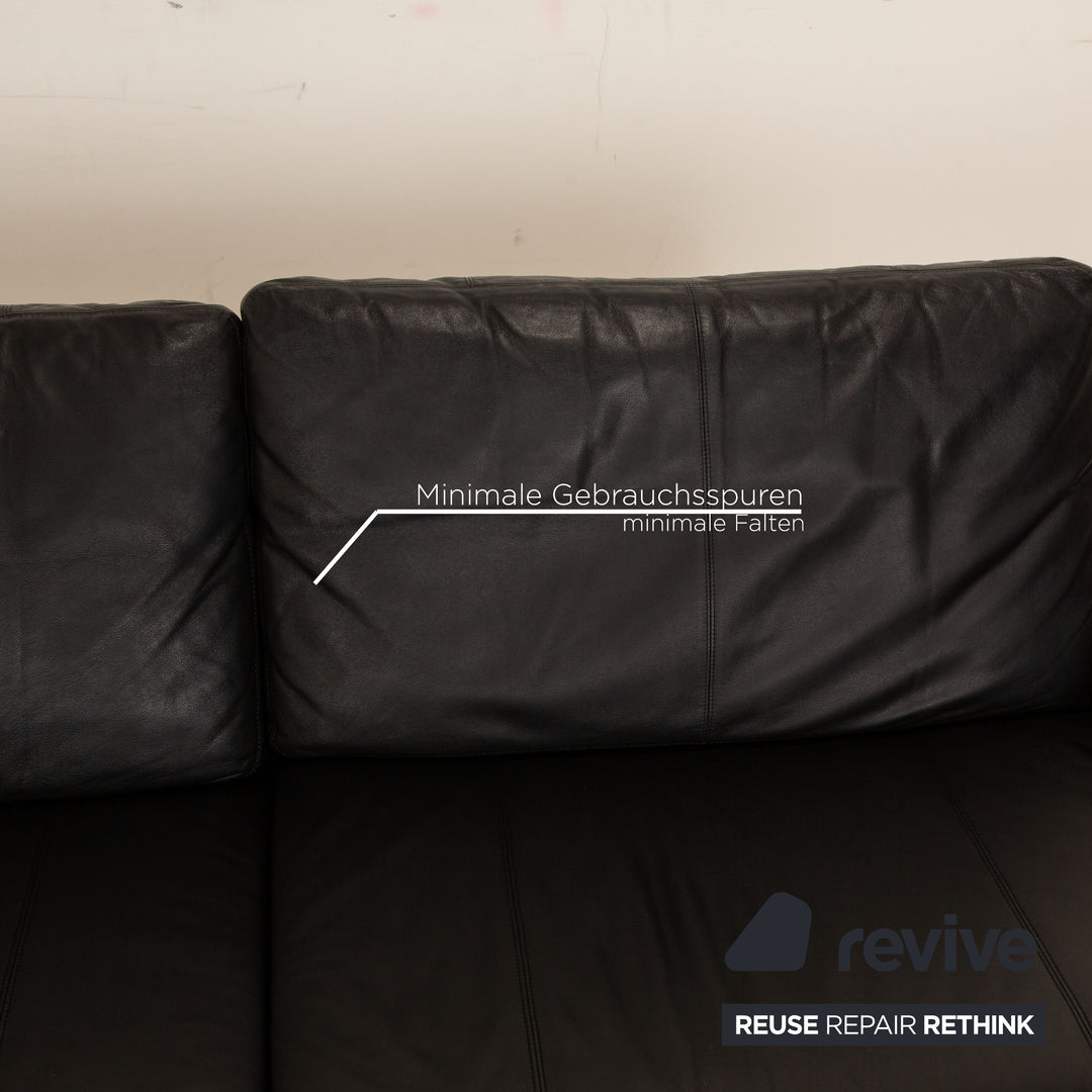 Cor Conseta Leather Two Seater Black Sofa Couch