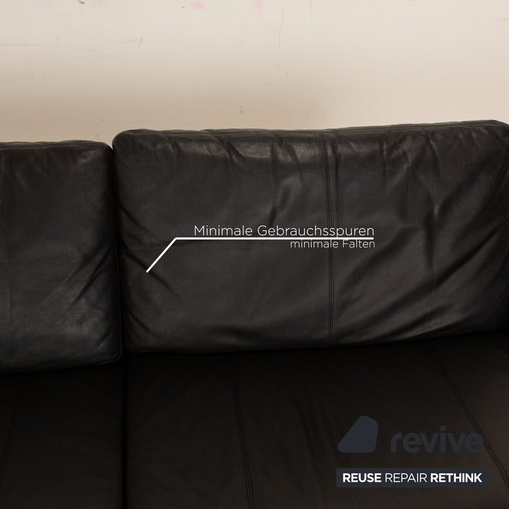 Cor Conseta Leather Two Seater Black Sofa Couch