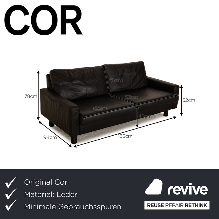 Cor Conseta Leather Two Seater Black Sofa Couch