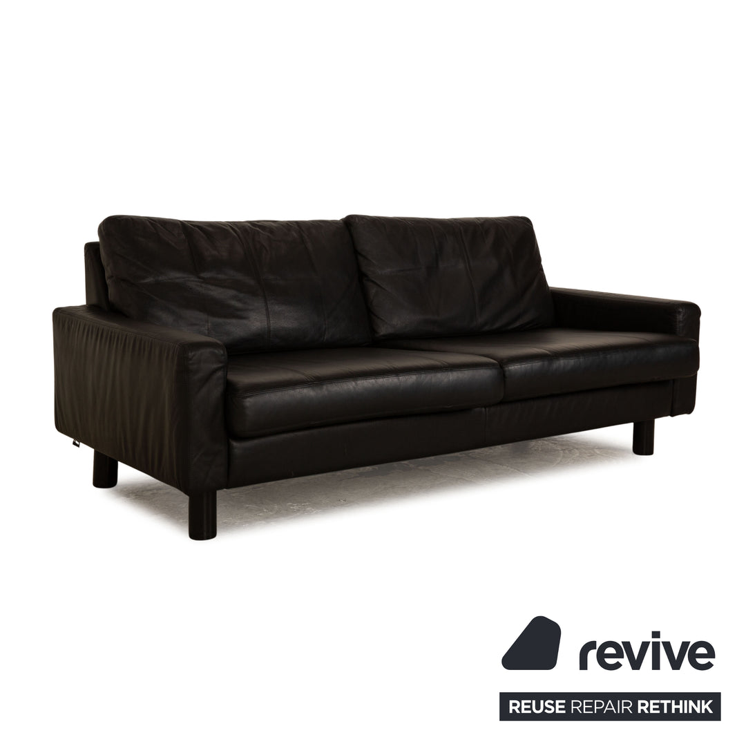 Cor Conseta Leather Two Seater Black Sofa Couch