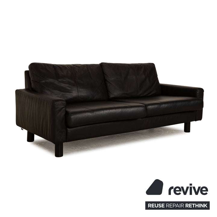 Cor Conseta Leather Two Seater Black Sofa Couch