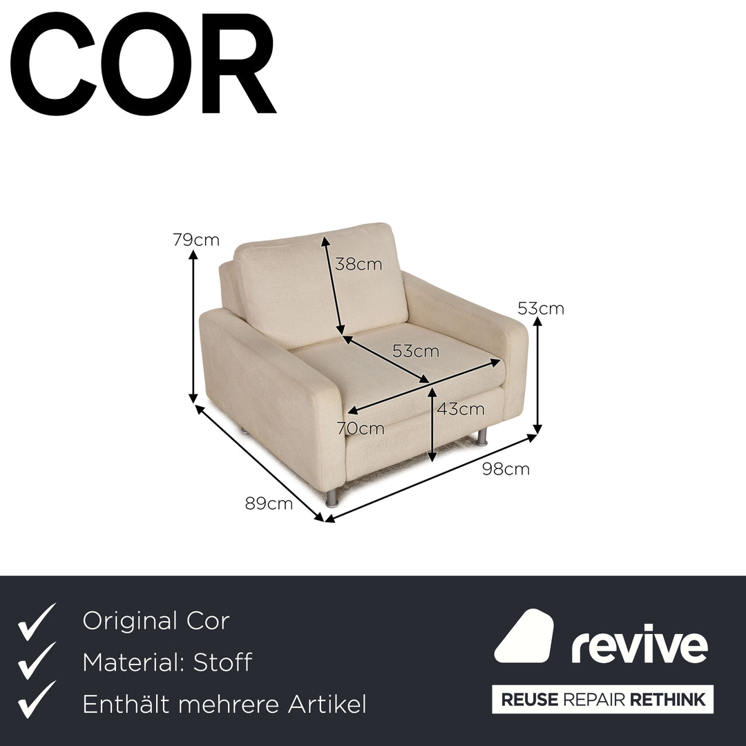 Ensemble canapé en tissu Cor Conseta crème fauteuil trois places