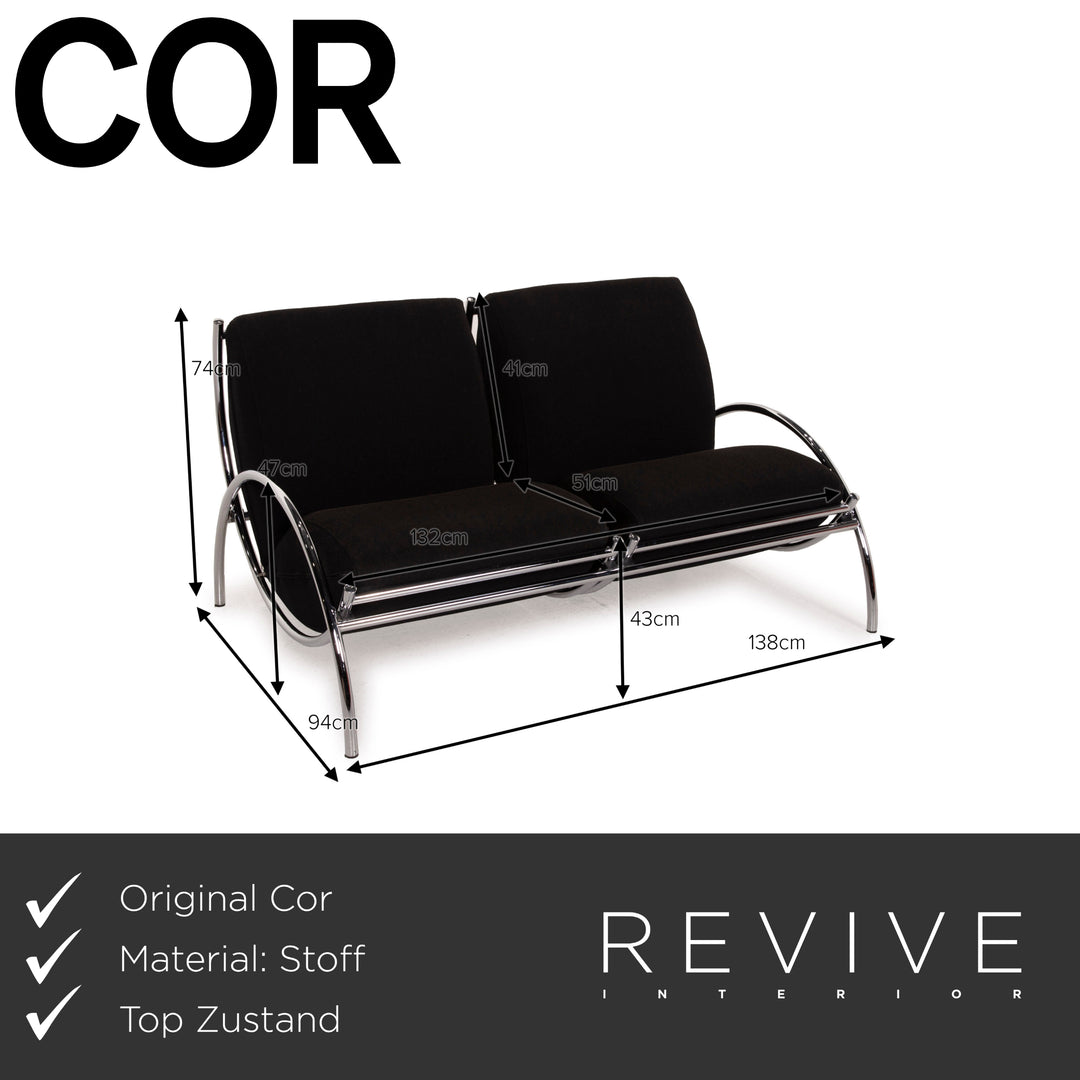 Cor Tam Fabric Sofa Black Two Seater Feature Chrome