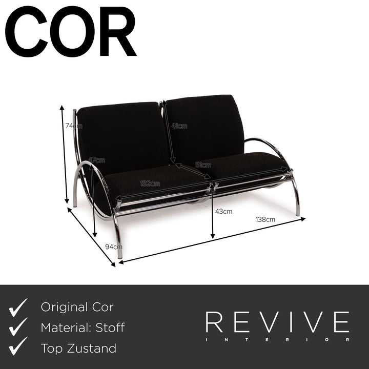 Cor Tam Fabric Sofa Black Two Seater Feature Chrome