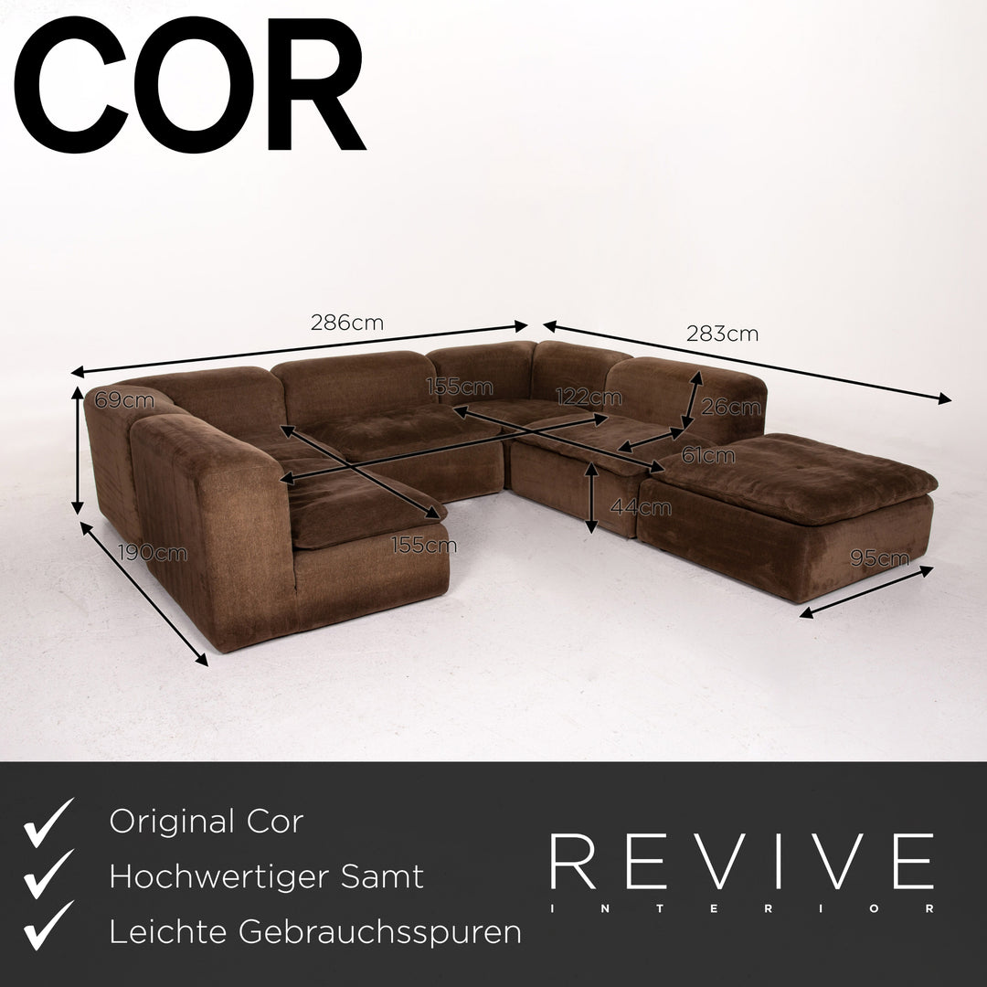 Cor Samt Stoff Ecksofa Braun Modulsofa Sofa Couch #13538