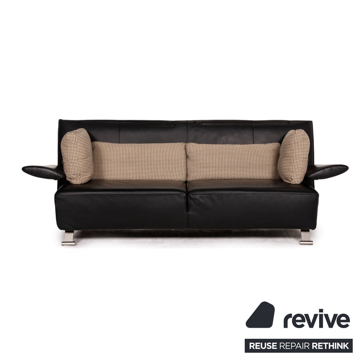 Cor Sera Leder Sofa Garnitur Schwarz 2x Zweisitzer Funktion