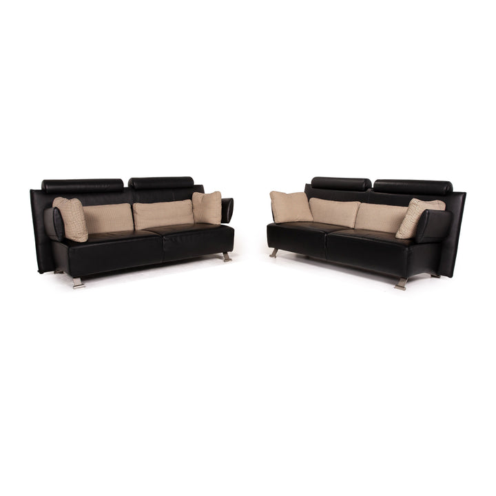 Cor Sera Leder Sofa Garnitur Schwarz 2x Zweisitzer Funktion